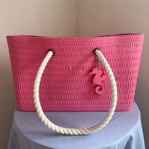 O bag beach pink and natural with floral insert